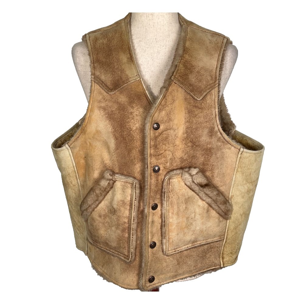 Schott NYC Vest Women 38 Brown Shearling Suede Western Rancher Cowgirl USA  VTG